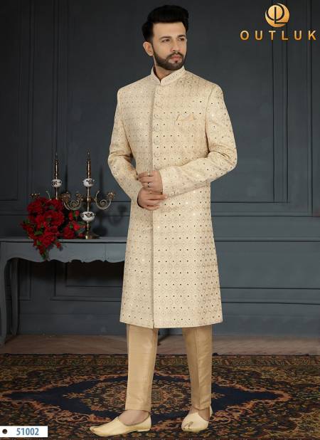 Light Gold Colour Heavy Designer Wedding Wear Sherwani Groom Latest Collection 51002